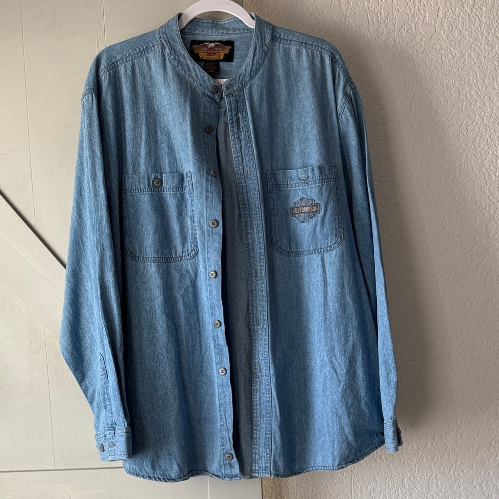 Harley Davidson Vintage Denim Blue Button Up